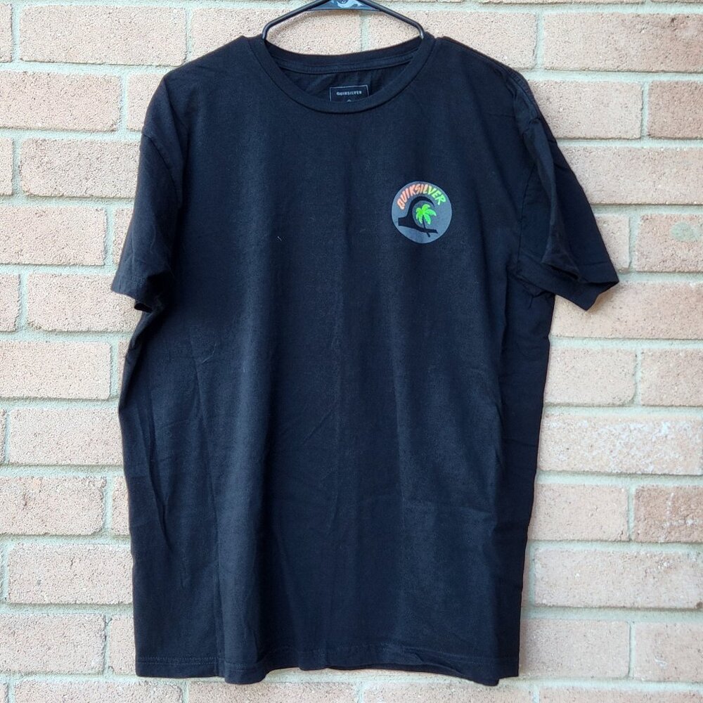 🔴SOLD🔴Quiksilver Men’s XL Black Graphic Tee Palm Tree Wave Surf Skate